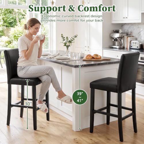 LSSPAID Bar Stools Set of 2, Black PU Leather 30 Inch Barstools
