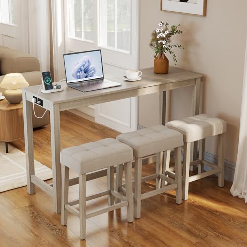 Giantex 4-Pieces Bar Table Set with Charging Station, 59-inches Dinner Tables...