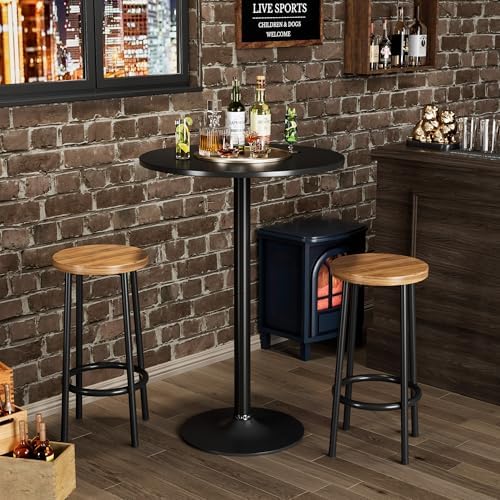Shahoo Round Bar Table, Cocktail Table with Metal Base & MDF Top, Counter...