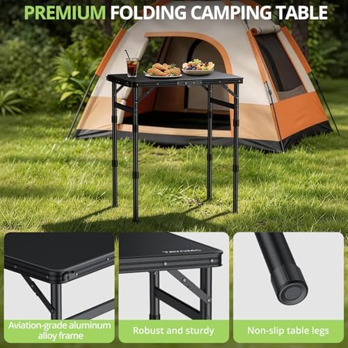 2ft Plastic Folding Camping Table, 3 Adjustable Height Waterproof Small Foldi...