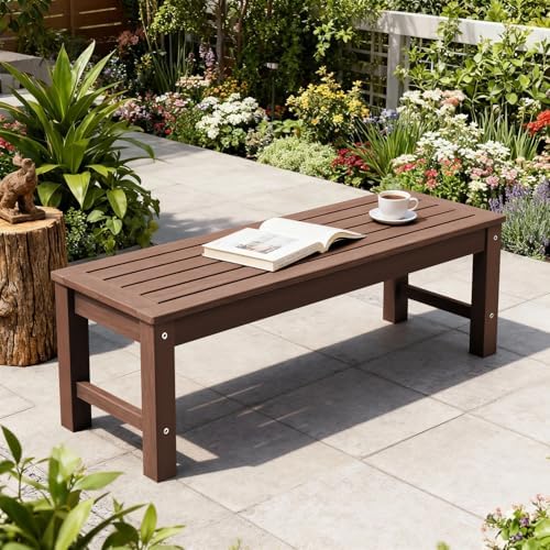 Psilvam 47" Backless HDPE Outdoor Bench for 2-Person, Brown