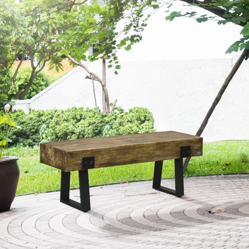 HOMCOM 48" Outdoor Bench with Metal Legs for 2-Person, Natural and Black