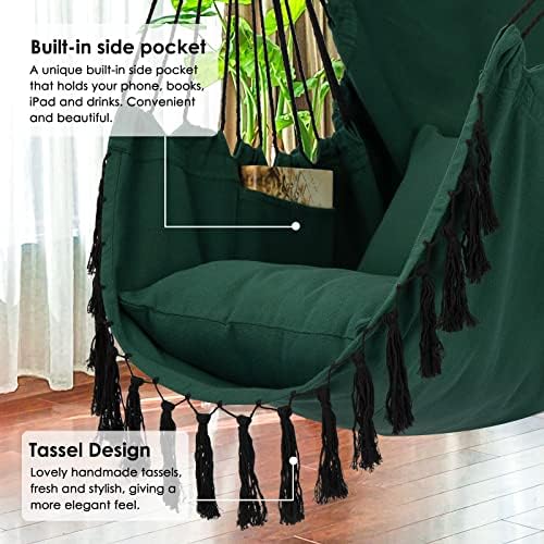 Y- STOP Hammock Chair Hanging Rope Swing, Max 500 Lbs, 2 Cushions Included, L...