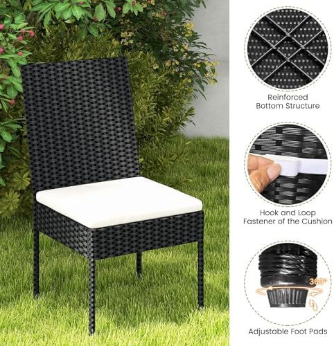 HAPPYGRILL Patio Dining Chairs Set of 4, Outdoor Armless Rattan Wicker Chair ...