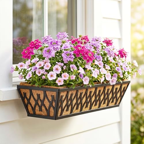 4 Pack 24 Inch Window Boxes Planters for Outdoor Plants Railing Planter Box w...