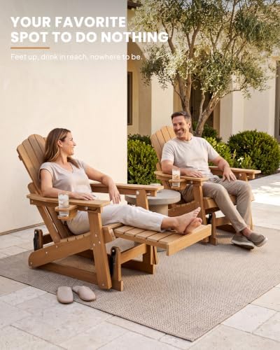 Adirondack Glider Chair Set of 2, Retractable Ottoman & Adjustable Backrest