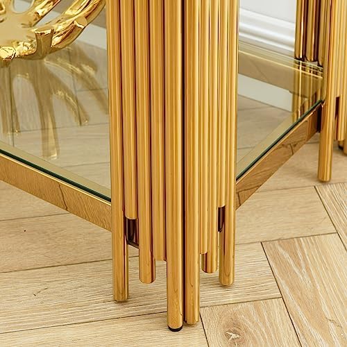 Modern Glass Console Table, 55" Gold Sofa Table with Sturdy Metal Frame ...