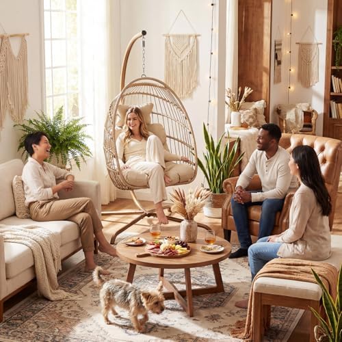 NICESOUL Hanging Egg Chair with Stand Indoor Outdoor, Comfy Patio Rattan Swin...