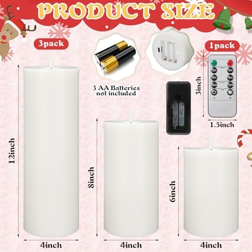 Retisee 3 Pcs White 6/8/12 Icnhes Flameless LED Candles with Remote and 2/4/8...