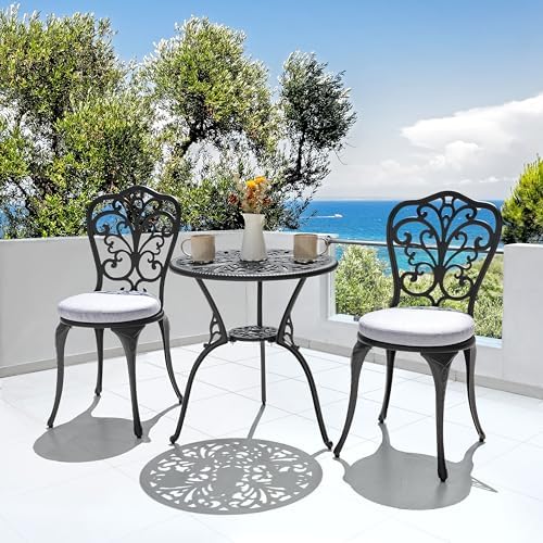 NUU GARDEN 3 Piece Outdoor Bistro Table Set, All Weather Cast Aluminum Patio ...