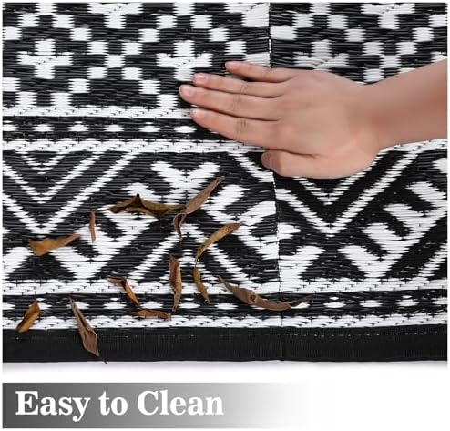 Garvee Outdoor Rug 9x18 Reversible Waterproof Rug for Patio Black/White