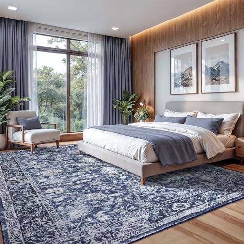 KILOCOCO Area Rug 9x12 ft Living Room Rug Washable Rugs Non Slip Rugs, Blue