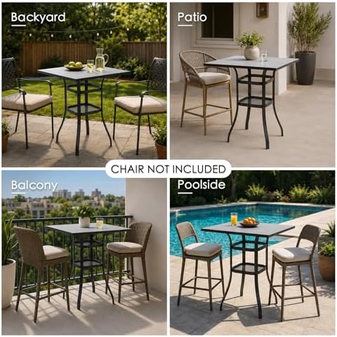 Kozyard Outdoor Bar Height Table with Realistic Marble Texture Top, 36" ...
