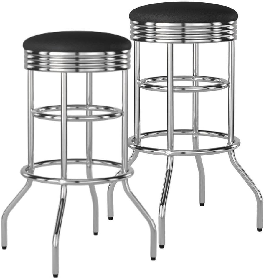 TRINITY Heavy Duty 30 Inch Backless Swivel Bar Stool, Black, Set of 2