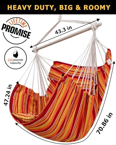 ADVOKAIR Hammock Chair Hanging Chair Rope Swing XXL - Max 500lbs, 70in Large ...