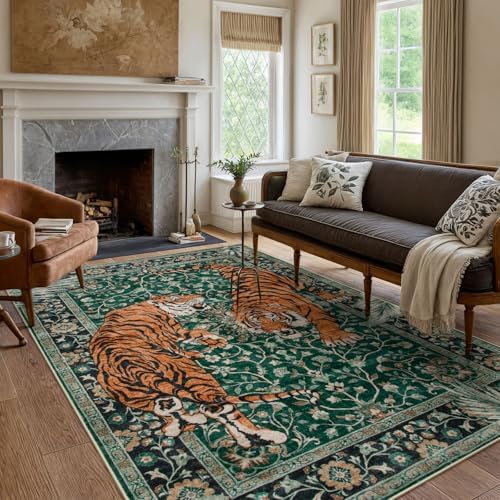 Moynesa Tiger 6x9 Area Rugs for Living Room, Boho Botanical Washable Dining R...