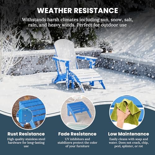 WO Home Furniture HDPE Folding Adirondack Ottoman, Pacific Blue