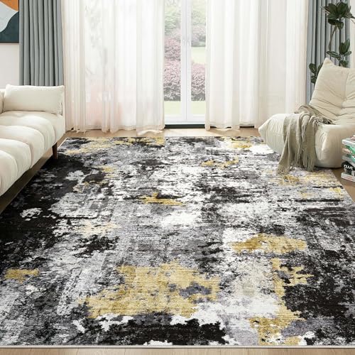 Washable 9x12 Area Rugs for Living Room: Abstract Modern Home Decor Rug
