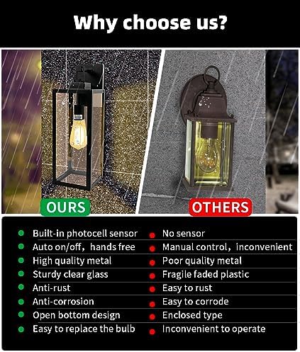 2 Pack Large Size Outdoor Wall Lights Dusk to Dawn, 18 Inch Wall Lantern Set ...