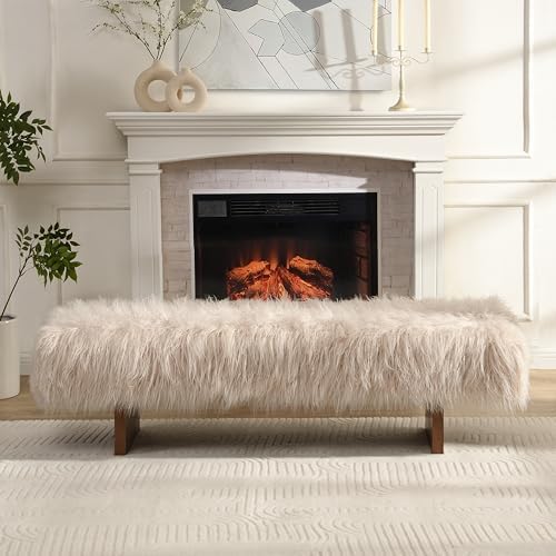 Christopher Knight Home Lenka 67" Long-haired Faux Wool Bedroom Bench, R...