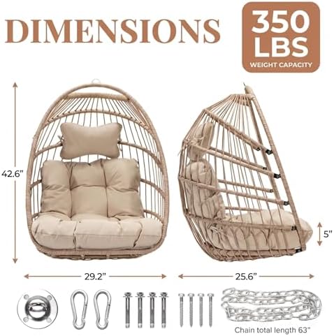 Nicesoul Outdoor Hanging Egg Chair Without Stand, Patio Wicker Swing Egg Bask...
