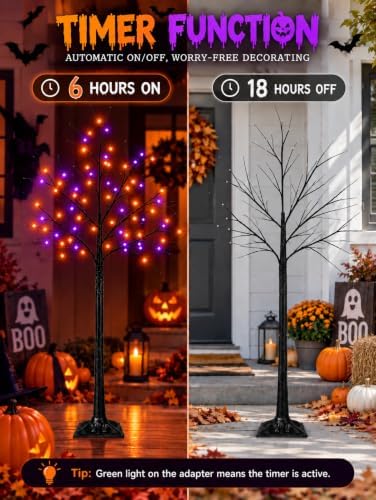 Black Halloween Tree with Purple and Orange Lights, 3Pack 4/5/6FT 300LED