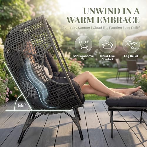 NICESOUL Patio Egg Chair with Ottoman, Indoor Outdoor Egg-Shell Lounge Chair,...
