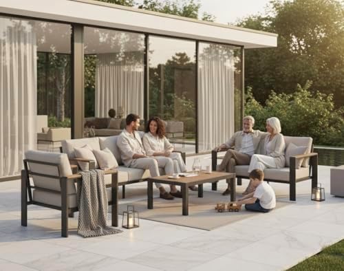 Aluminum Outdoor Patio Furniture Set with Coffee Table, 4 Piece Outdoor Conve...