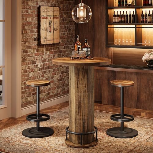 Tribesigns Round Bar Table with Chairs, Industrial Bistro Sets with 2 barstoo...