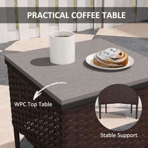 Outsunny 3 Piece Wicker Patio Furniture Set Rocking Chairs Cushions Brown