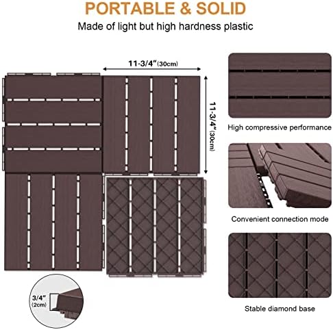 Goovilla Plastic Interlocking Deck Tiles, 9 Pack, 12"x12" Each, Dar...