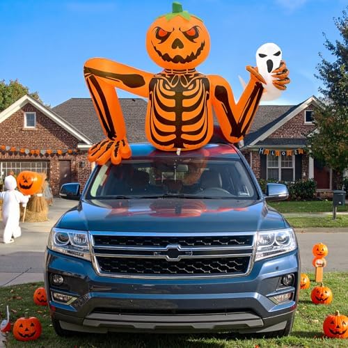 5FT Halloween Pumpkin Inflatable Skeleton with LED Light for Yard Garden