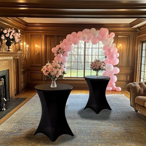 Fixwal 4 Pack Cocktail Tablecloth Bar Top Table Covers Round Black Spandex