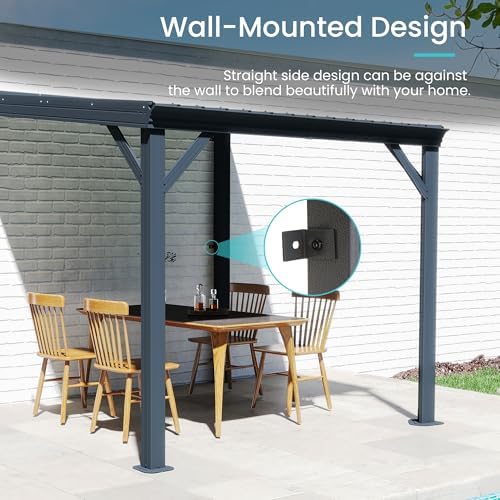 Domi 8' x 8' Lean to Gazebo Outdoor Wall Mounted Gazebo Pergola, Grey