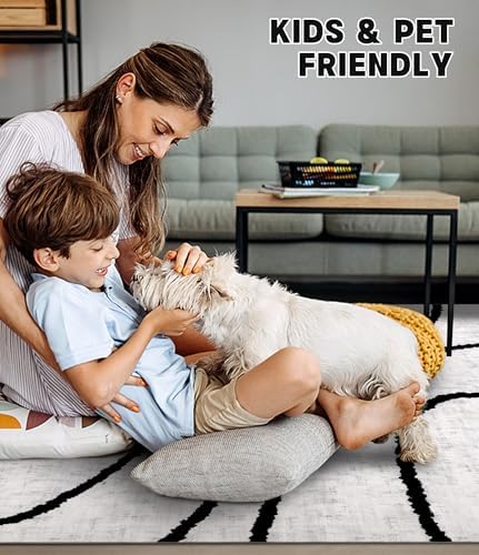 YIHOUSE Modern Area Rugs for Bedroom,5x7 Washable Black and White Rug, Thin A...