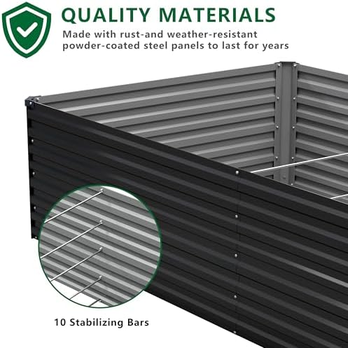 DIIYIV Galvanized Raised Garden Bed Kit Outdoor Patio,12x4x2ft Large Rectangu...