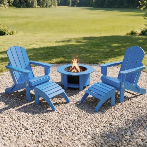 WO Home Furniture HDPE Folding Adirondack Ottoman, Pacific Blue