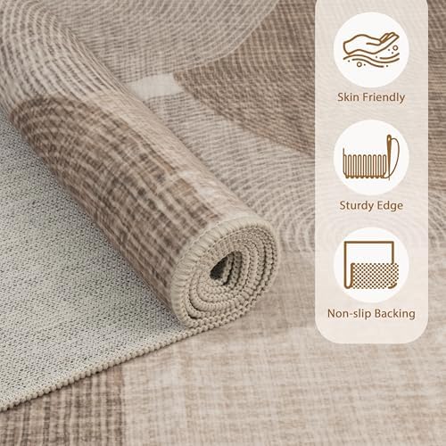 5x7 Area Rugs Modern Beige Washable Rug for Living Room Bedroom