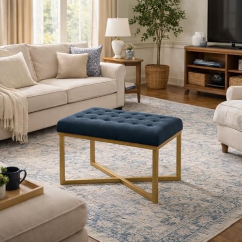 Homepop Home Decor | Upholstered Tufted Velvet Ottoman Bench | Ottoman Bench ...
