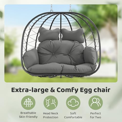 Bifanuo Double Hanging Egg Chair with Stand, Outdoor Indoor Swing Chair with ...