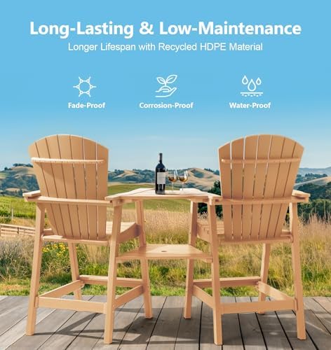 PASAMIC Tall Adirondack Chair Set of 2, All-Weather HDPE Outdoor Chairs with ...
