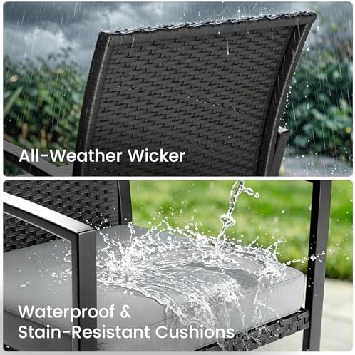 Rocking Patio Bistro Sets - All-Weather - 3 Piece Rattan Conversation Furnitu...