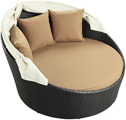 Modway Siesta Wicker Rattan Outdoor Patio Canopy Daybed in Espresso Mocha