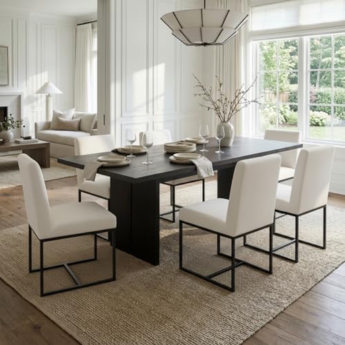 CIMOTA Modern Linen Dining Chair Set of 8, Mid Century Dining Room Chairs Fab...