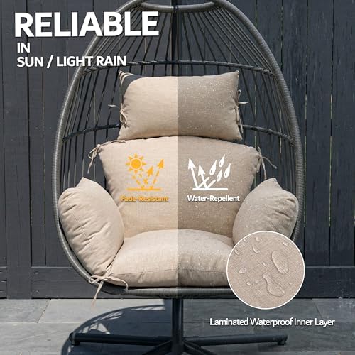 Egg Chair Cushion with 8 Securing Straps, Water-Repellent & Fade-Resistan...