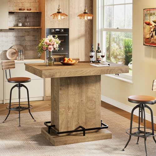 Tribesigns 47" Bar Table, Industrial Bistro Pub Table with Metal Footres...