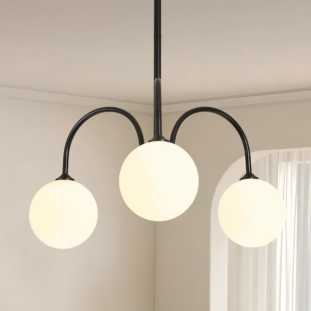 Modern Black Chandelier, 3 Light Mid Century Sputnik Chandeliers, Dining Room...