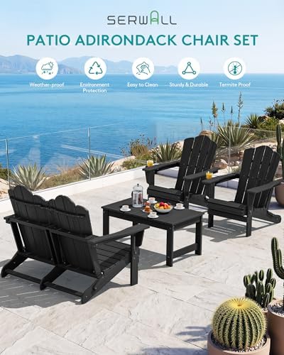 SERWALL Folding Adirondack Bench, HDPE Outdoor Bench, 660lbs Cap, Black