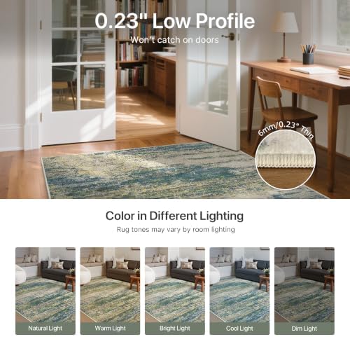 GENIMO 2x6 Runner Rug, Washable Non-Slip Abstract Rug, Sage Oatmeal