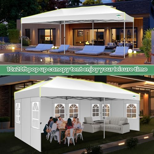 Cobizi 10x20 Pop Up Canopy Tent with 6 Removable Sidewalls, Outdoor, White